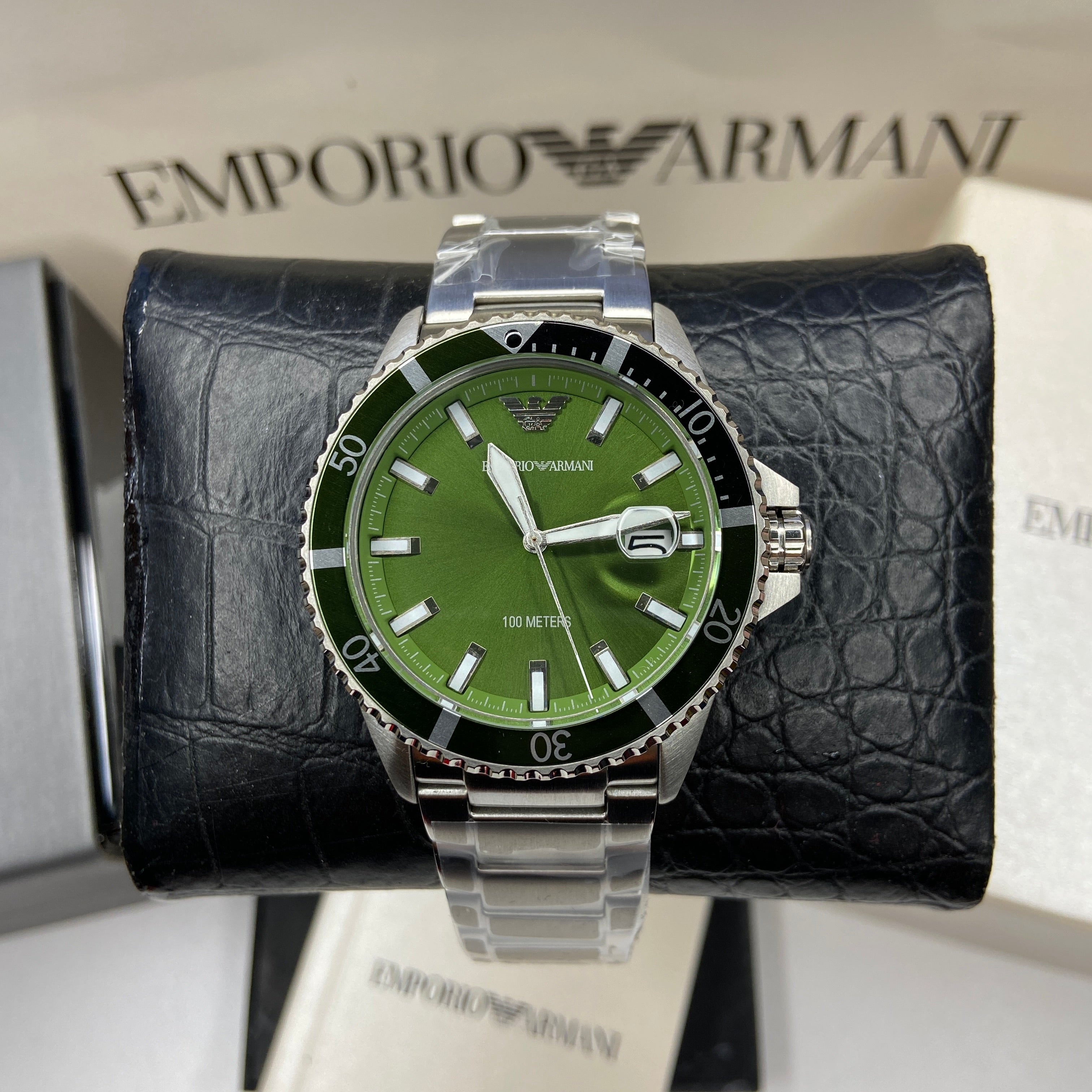 Emporio Armani Men s Three Hand Date Green Dial Stainless Steel