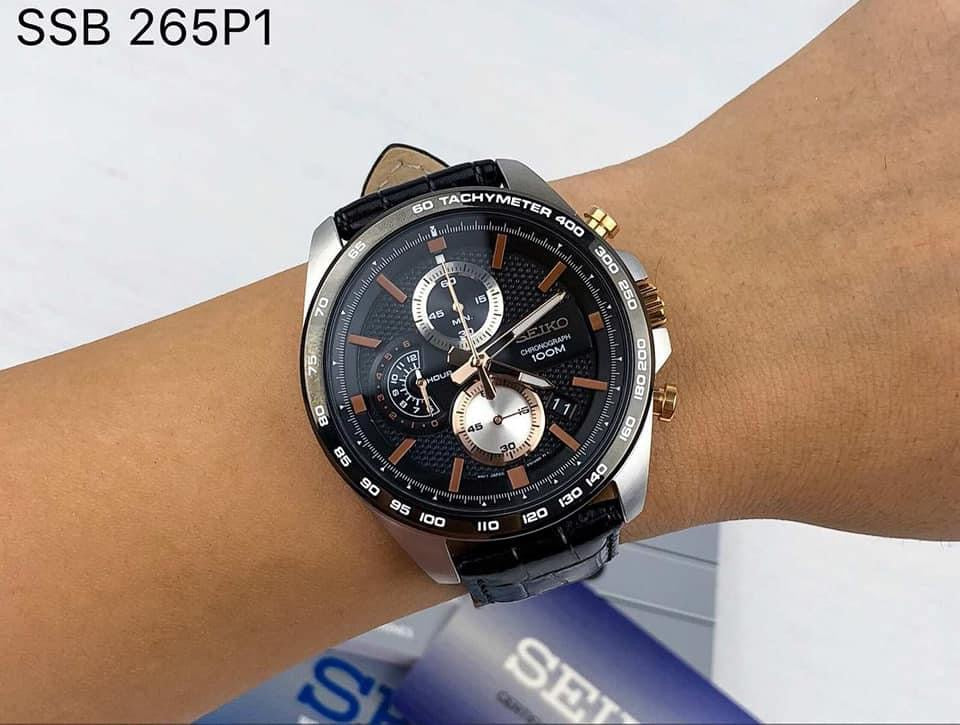 Seiko Chronograph Quartz Tachymeter SSB265P1 Men's Leather Watch