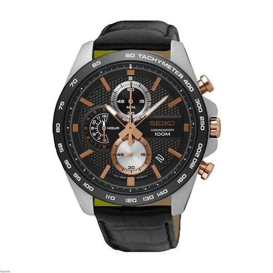 Seiko Chronograph Quartz Tachymeter SSB265P1 Men's Leather Watch