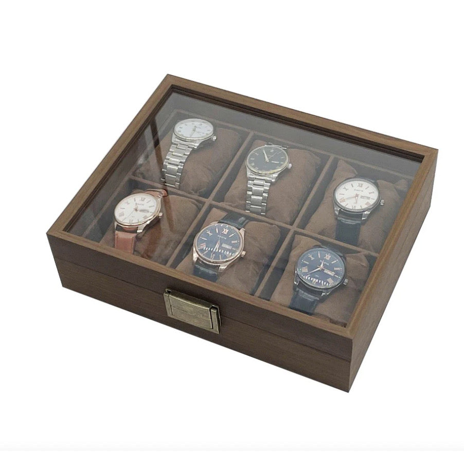 [Ready Stock] Premium Watch Box Slot Dark Grain Wood Soft Cushion Storage