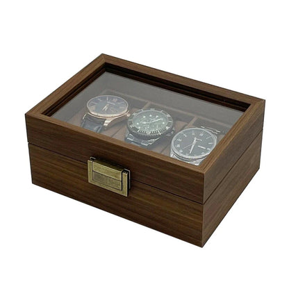 [Ready Stock] Premium Watch Box Slot Dark Grain Wood Soft Cushion Storage