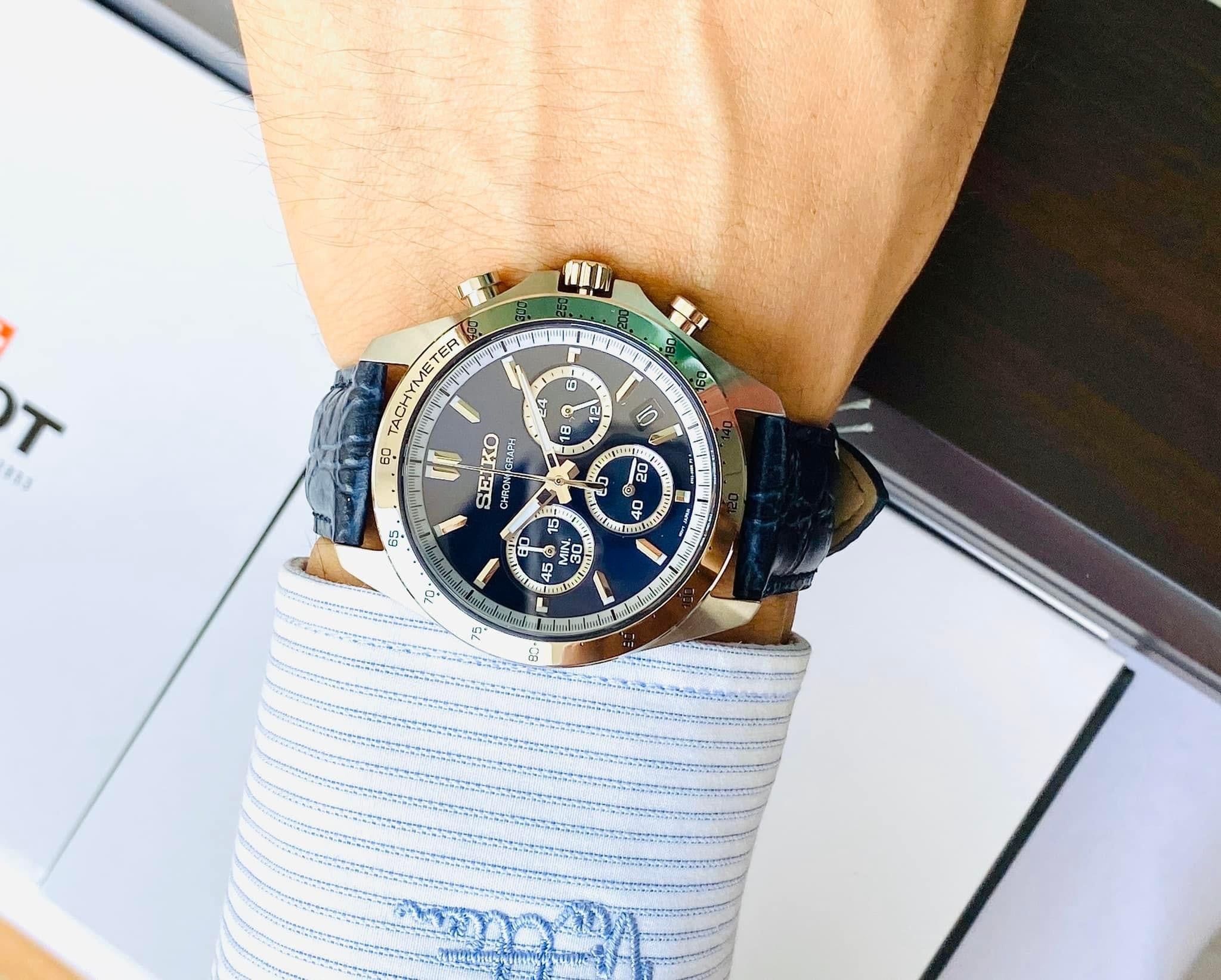 Seiko Spirit Japan Edition Quartz Chronograph SBTR019 Blue Leather