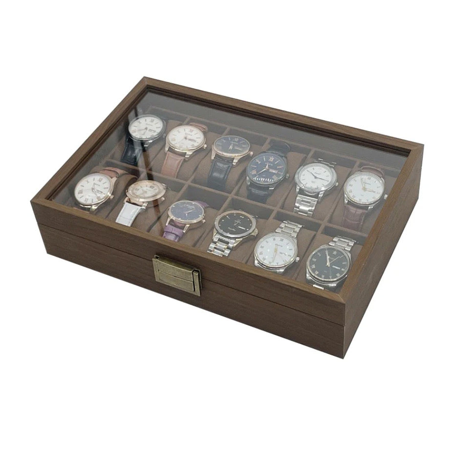 [Ready Stock] Premium Watch Box Slot Dark Grain Wood Soft Cushion Storage