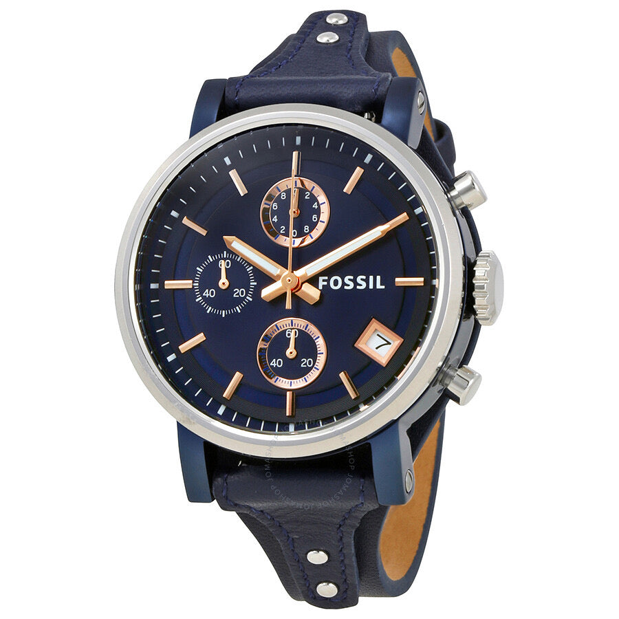 FOSSIL Women s Boyfriend Chronograph Blue Dial Leather ES4113