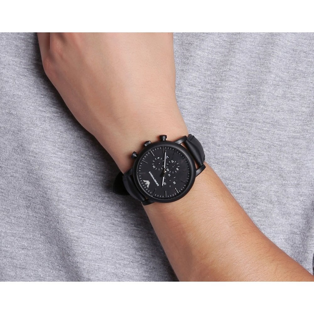 Men\'s – Leather Brand Black Armani Global Quartz Chronograph Watch AR1970 Emporio Heavni