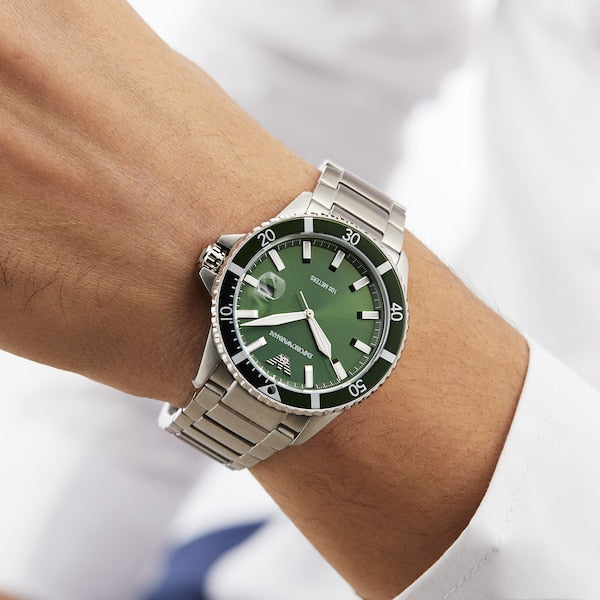 Emporio Armani Men s Three Hand Date Green Dial Stainless Steel